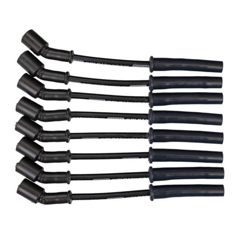 Moroso GM GenV LT1 LT4 5.3L 6.2L 6.6L Ultra 40 8.5mm multi-angle spark plug wire set in black, designed for engine performance.