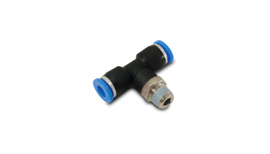 Vibrant male tee fitting for 5/32 inch OD tube with 1/8 inch NPT, showing the metallic fitting and connection points.