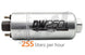DeatschWerks 250LPH in-line external fuel pump, compact design, metal body, and inlet/outlet ports for automotive fuel systems.