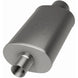 MagnaFlow stainless steel muffler with tip, 14x5x8 inches, featuring dual inlet/outlet, designed for automotive exhaust systems.