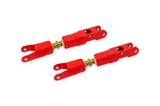 Red BMR Suspension adjustable rear lower control arm for Chevrolet Camaro 6th Gen BMR 16-24 model, rear suspension upgrade.