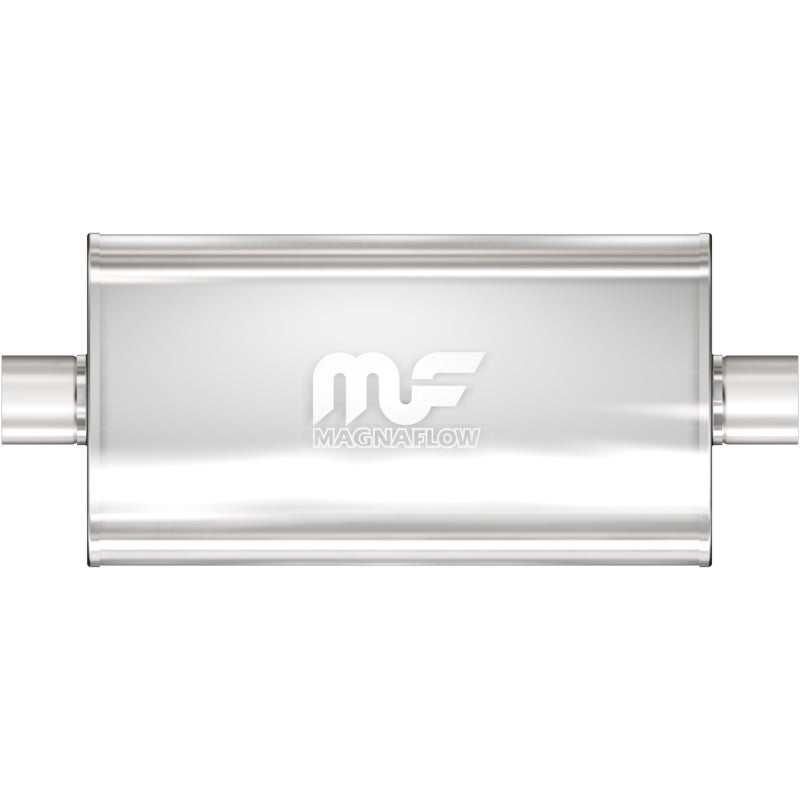 MagnaFlow Mag SS muffler with 22x5x11 inch dimensions and 3-inch center inlet, showing a polished stainless steel finish.