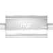 MagnaFlow Mag SS muffler with 22x5x11 inch dimensions and 3-inch center inlet, showing a polished stainless steel finish.