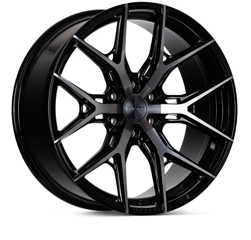 Vossen HF6-4 22-inch forged wheel with deep gloss black finish, 6x139.7 bolt pattern, ET-18 offset, and tinted surface.