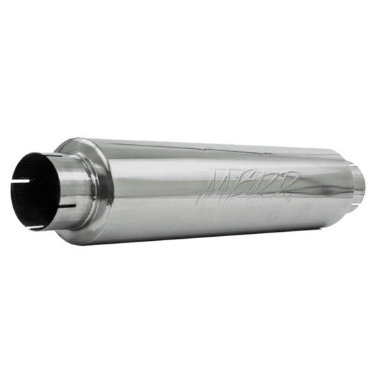 MBRP universal quiet tone muffler with 4-inch inlet and outlet, 24-inch body, 6-inch diameter, 30-inch overall length, T304 stainless steel