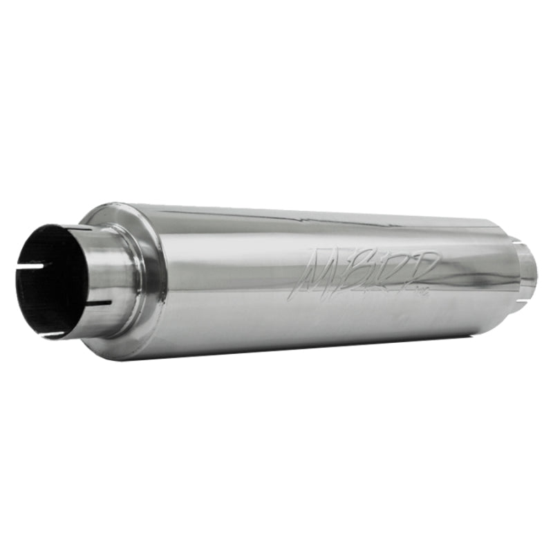 MBRP universal quiet tone muffler with 4-inch inlet and outlet, 24-inch body, 6-inch diameter, 30-inch overall length, T304 stainless steel