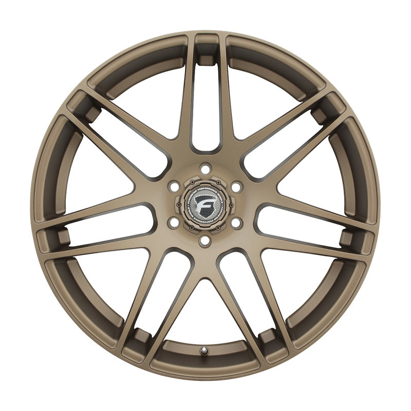 Forgestar X14 22x10 satin bronze cast wheel with 6x135 bolt pattern, ET30 offset, 6.7-inch backspacing, shown from side angle.