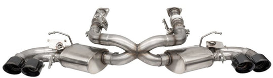 CORSA Performance Corsa 2020-25 Corvette C8 catback exhaust with 3-inch valved system and black quad tips, fits factory performance exhaust.