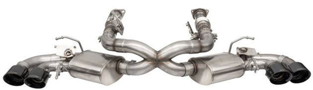 CORSA Performance Corsa 2020-25 Corvette C8 catback exhaust with 3-inch valved system and black quad tips, fits factory performance exhaust.