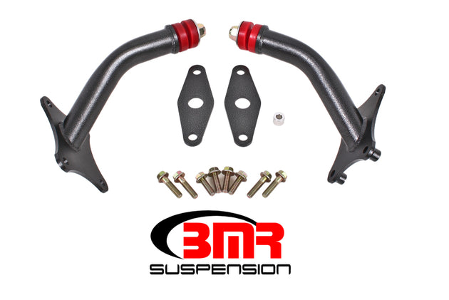 Black hammertone BMR 16-17 6th Gen Camaro polyurethane engine mount kit with integrated stands, designed for engine stability.