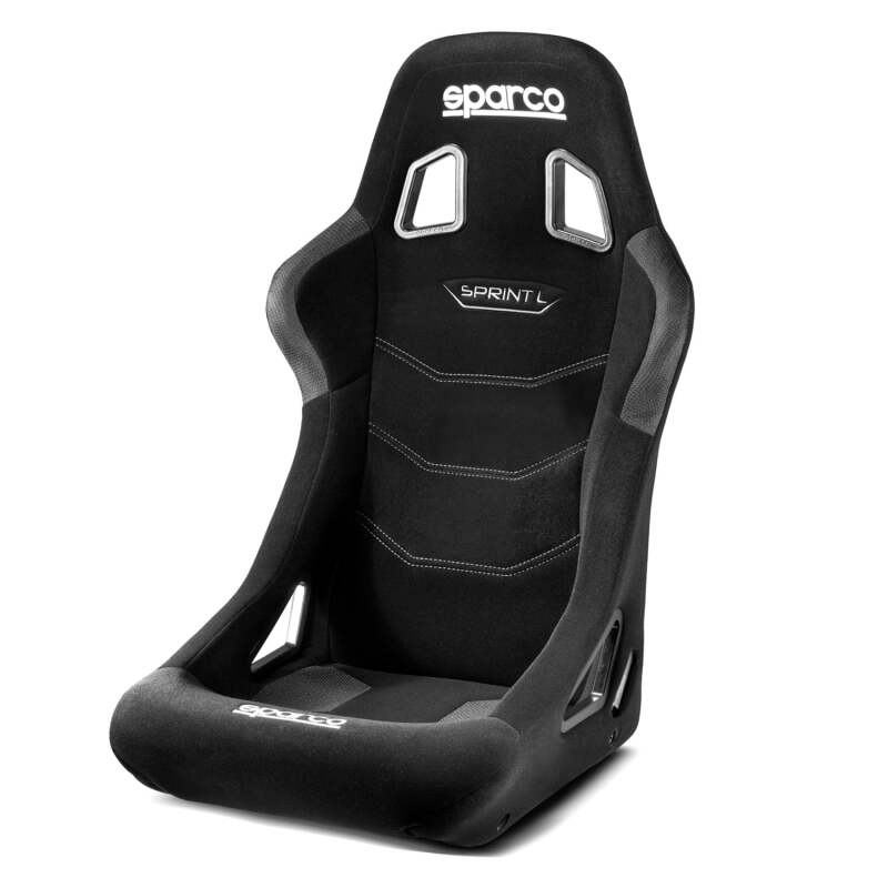 Black Sparco Sprint Large race seat with side support and racing harness slots, designed for high-performance driving.