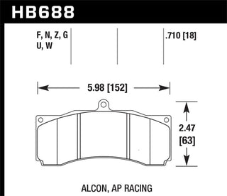 Hawk AP Racing ceramic front brake pads by Hawk Performance with 0.710-inch thickness, designed for high-performance braking.