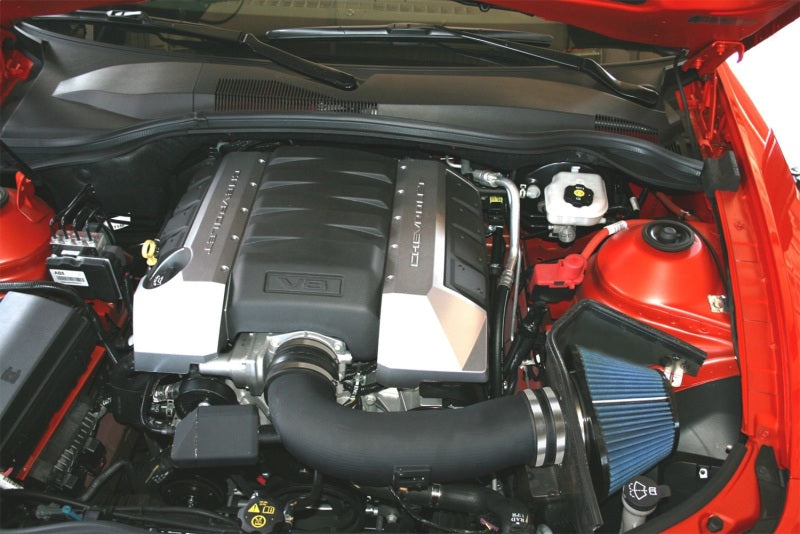 aFe MagnumFORCE Stage-2 P5R cold air intake for Chevrolet Camaro 2010-2011 V8 6.2L engine, featuring high-performance air filter and intake tube.