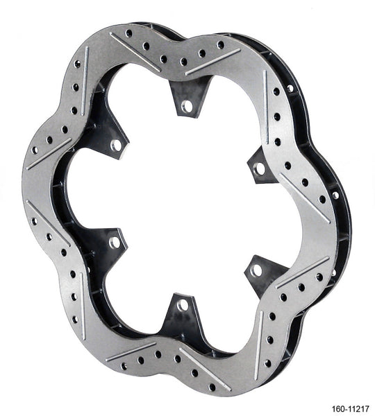 Wilwood stainless steel scalloped brake rotor, 10.50 inch diameter, 0.810 inch thickness, 6 bolt pattern, 2-piece design.