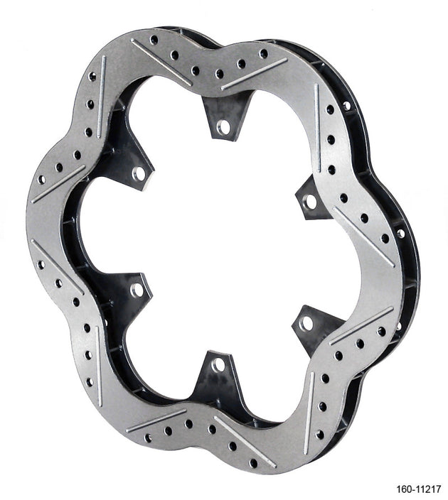 Wilwood stainless steel scalloped brake rotor, 10.50 inch diameter, 0.810 inch thickness, 6 bolt pattern, 2-piece design.