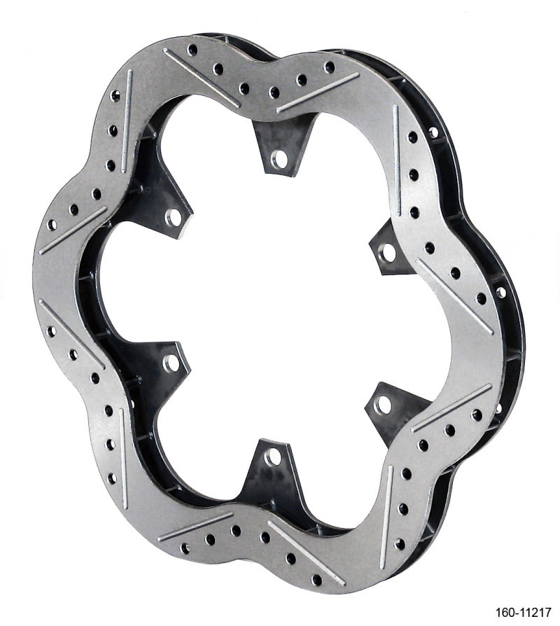 Wilwood stainless steel scalloped brake rotor, 10.50 inch diameter, 0.810 inch thickness, 6 bolt pattern, 2-piece design.