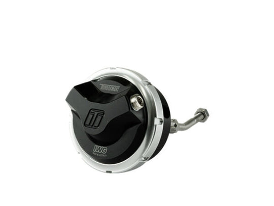 Turbosmart Gen V IWG twin port wastegate actuator for Garret G25 turbo, 14psi boost control, close-up view of the actuator.