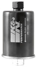 K&N Engineering cellulose media fuel filter with 2.125-inch diameter and 4.281-inch length, showing filter media and metal end caps.