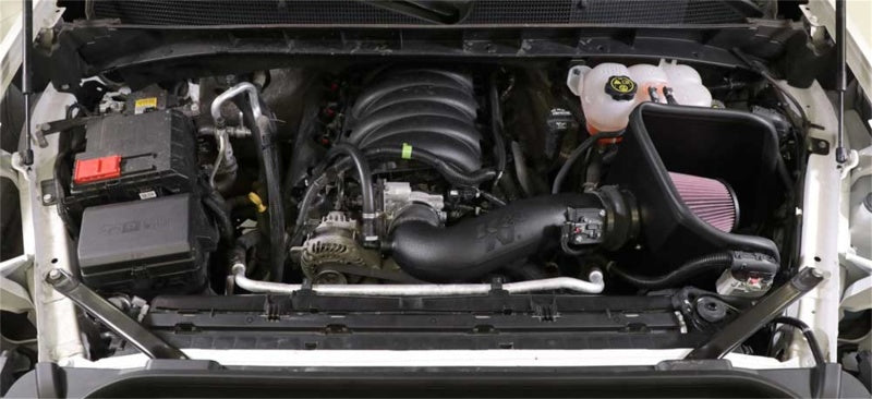 K&N Engineering Chevrolet 1500 2019+ V8 Cold Air Intake System with high-flow air filter and aluminum intake tubing.