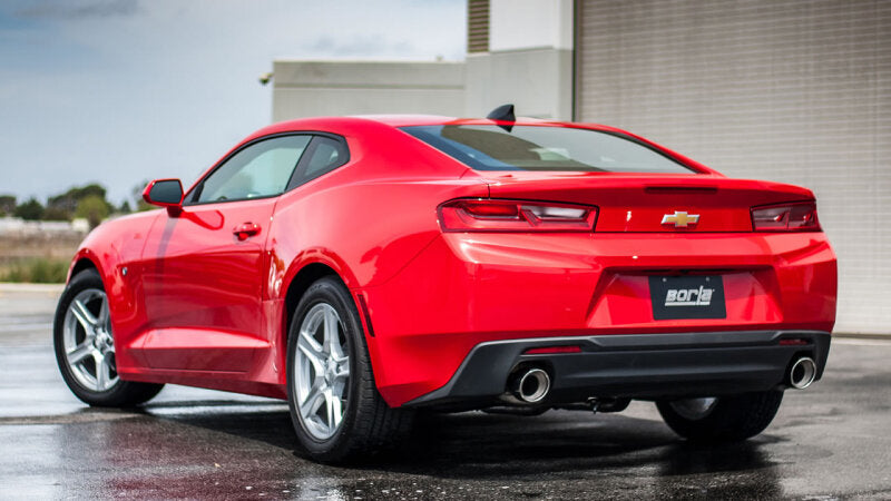Borla axle-back exhaust for 2016-2017 Chevy Camaro 3.6L V6 with single split rear exit, performance exhaust system.