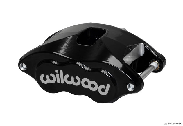 Wilwood black performance brake caliper with 2-inch pistons and 1.28-inch disc, designed for high-performance vehicle braking.