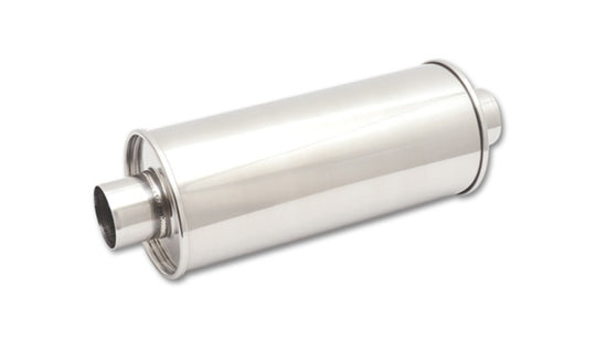 Vibrant StreetPower round muffler with 5x9x14 inch body, 4-inch inlet and outlet, designed for vehicle exhaust systems.
