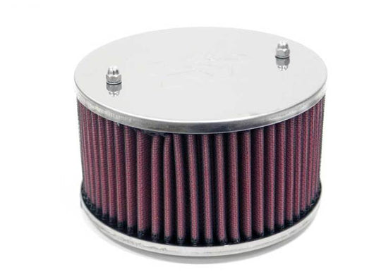 K&N Engineering universal round air filter with 1.625-inch flange and 2.75-inch height, designed for direct fit applications.