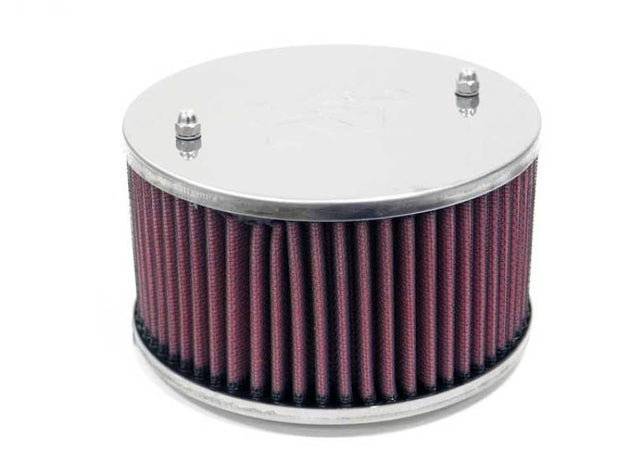 K&N Engineering universal round air filter with 1.625-inch flange and 2.75-inch height, designed for direct fit applications.