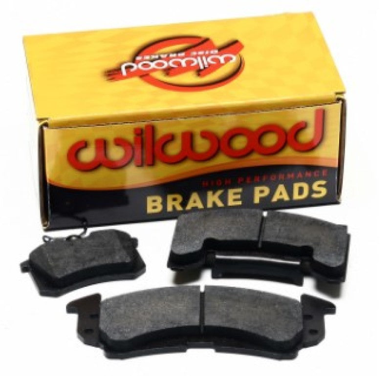 Wilwood BP-10 D340 performance brake pad set for parking and racing, showcasing black brake pads with metal backing plates.