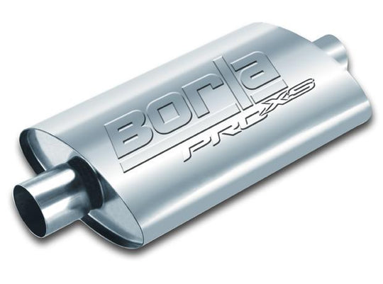 Borla 2.25-inch dual inlet/outlet Turbo XL muffler, 19x9.5x4 inches, stainless steel automotive exhaust component.