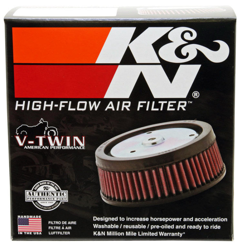K&N Engineering round custom air filter with 5-3/8 inch outer diameter, 4 inch inner diameter, and 2 inch height for drop-in replacement