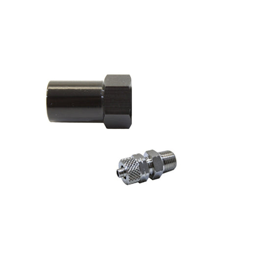 Snow Performance water methanol nozzle holder with 1/8in NPT to 1/4in quick-connect, low profile straight design.