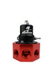 Aeromotive A2000 carbureted bypass fuel pressure regulator with 4 ports, black metal body and adjustment knob, designed for performance vehicles.