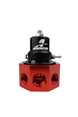 Aeromotive A2000 carbureted bypass fuel pressure regulator with 4 ports, black metal body and adjustment knob, designed for performance vehicles.