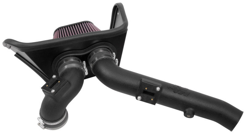K&N Engineering cold air intake kit for 2016-2017 Cadillac ATS-V 3.6L V6 twin turbo engine, showing the intake components.