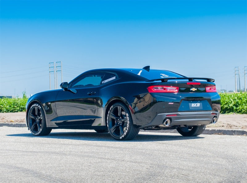 Borla axle back rear section exhaust for 2016 Camaro 6.2L V8 without NPP, showing the metal exhaust tips and piping.