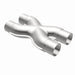MagnaFlow Smooth Trans X 2.25-inch stainless steel X pipe for exhaust systems, showing polished metal with welded joints.