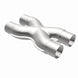 MagnaFlow Smooth Trans X 2.25-inch stainless steel X pipe for exhaust systems, showing polished metal with welded joints.