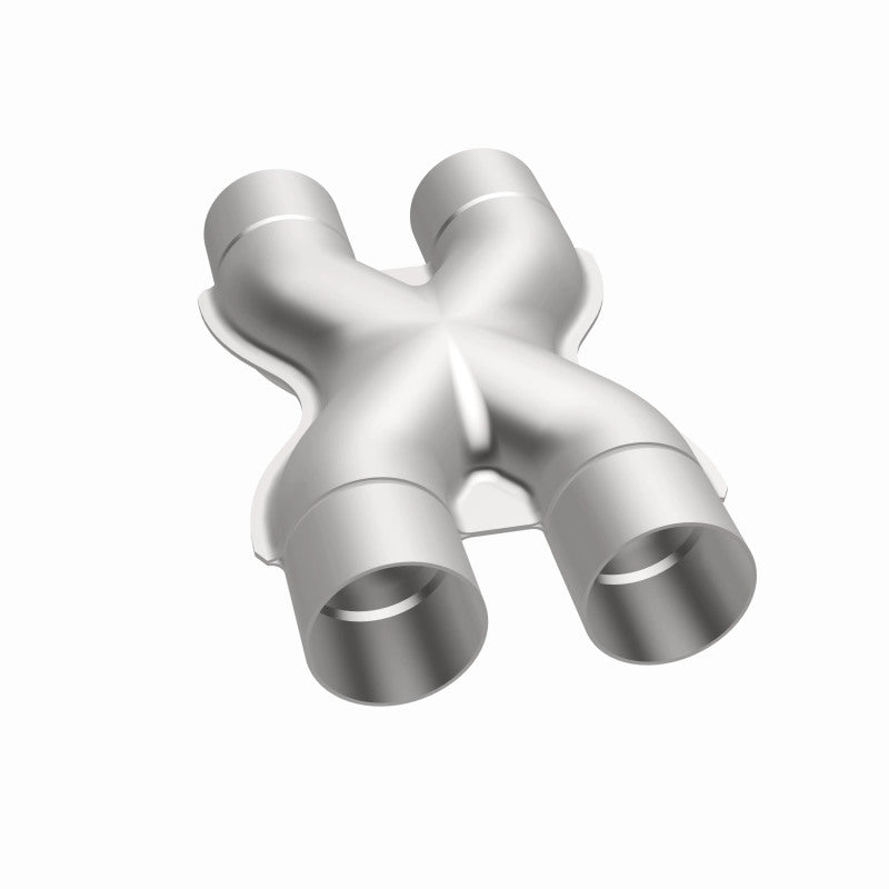 MagnaFlow Smooth Trans X 2.5/2.5 X 12 stainless steel exhaust X pipe for automotive performance and sound enhancement.