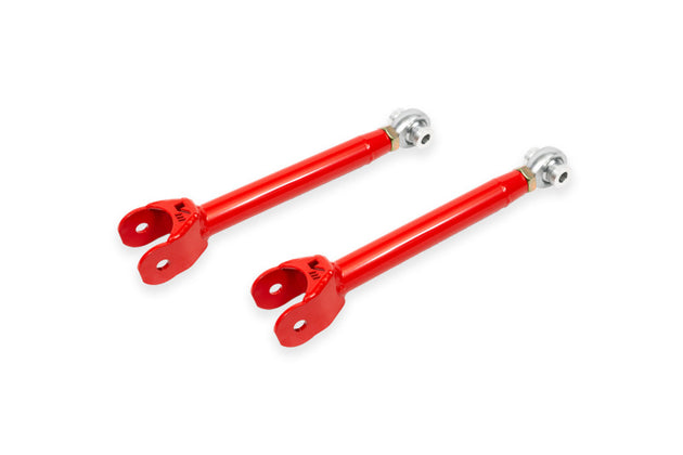 Red BMR Suspension Cadillac CTS-V single adjustable upper control arms for 2015-2019 models, featuring robust metal construction.