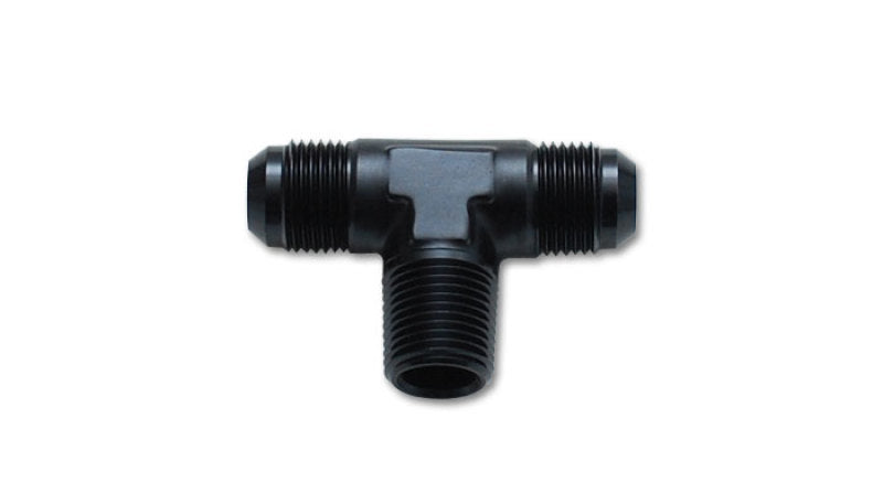 Vibrant aluminum flare to pipe tee adapter fitting with -3AN and 1/8 inch NPT connections, shown in a close-up view.