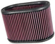 K&N Engineering oval drop-in air filter with black foam and wire mesh, measuring 8-7/8 inches long, 5-1/4 inches wide, and 6 inches high