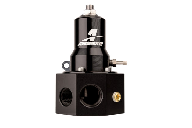 Aeromotive adjustable fuel pressure regulator with .313 valve, -3x -8 inlet, -10 return, set to 30-120 PSI for automotive use