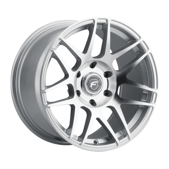 Forgestar F14 17x9.5 inch cast alloy wheels with 6x135 bolt pattern, ET25 offset, silver machined finish, shown from side view.