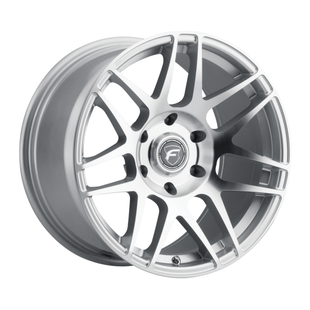 Forgestar F14 17x9.5 inch cast alloy wheels with 6x135 bolt pattern, ET25 offset, silver machined finish, shown from side view.