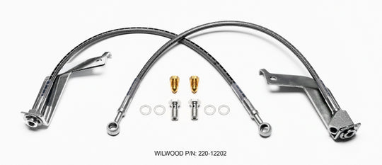 Wilwood rear brake line kit for 1999-2004 Ford Mustang GT, flexible brake lines with fittings for enhanced braking performance.