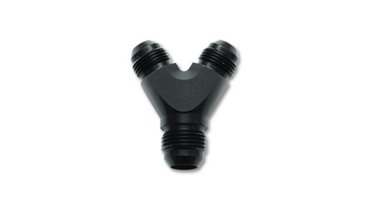 Vibrant aluminum -6AN to -4AN Y-adapter fitting showing dual -4AN outlets and a -6AN inlet for automotive fluid connections.