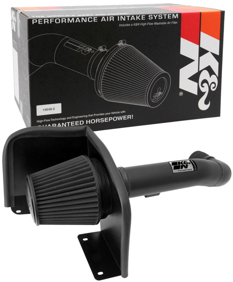 K&N Engineering black performance cold air intake kit installed in 2009-2013 Chevy Silverado 1500, Avalanche, Suburban, GMC Yukon.