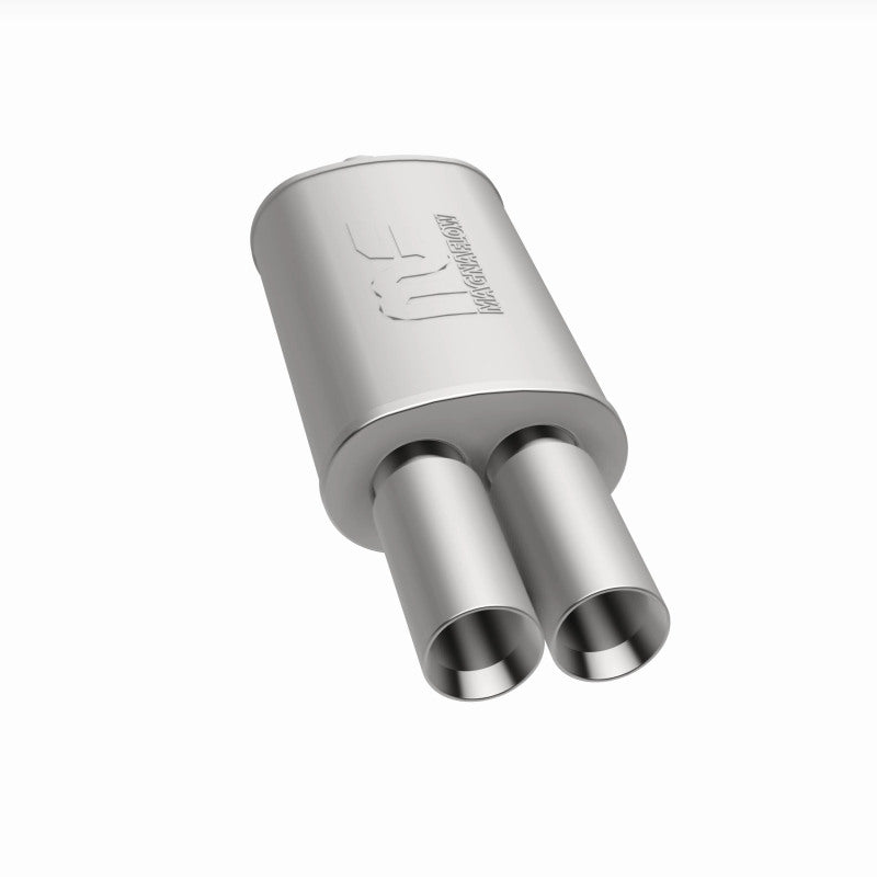 MagnaFlow muffler with tip, stainless steel, 14x5x8 inches, 2.25/3 inch inlet and outlet, automotive exhaust component.