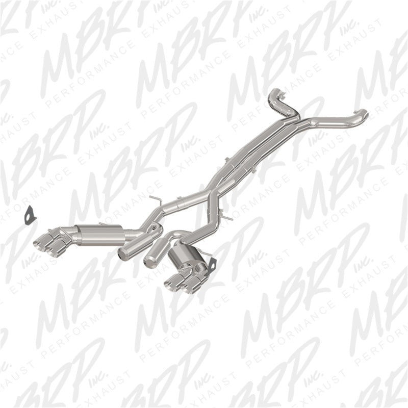 MBRP 2016+ Chevy Camaro SS 6.2L catback exhaust with dual 3-inch pipes and quad SS T409 tips, street version, visible in the image.